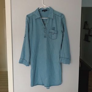 Blue Chambray Denim LongSleeve Popover Shirt Dress
